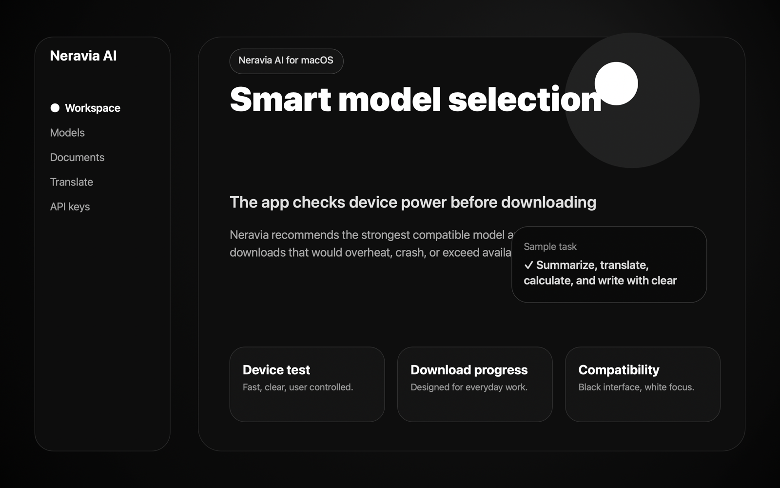 Neravia AI model compatibility screen on Mac